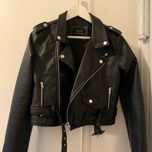 Never worn cropped Faux Leather motto jacket
